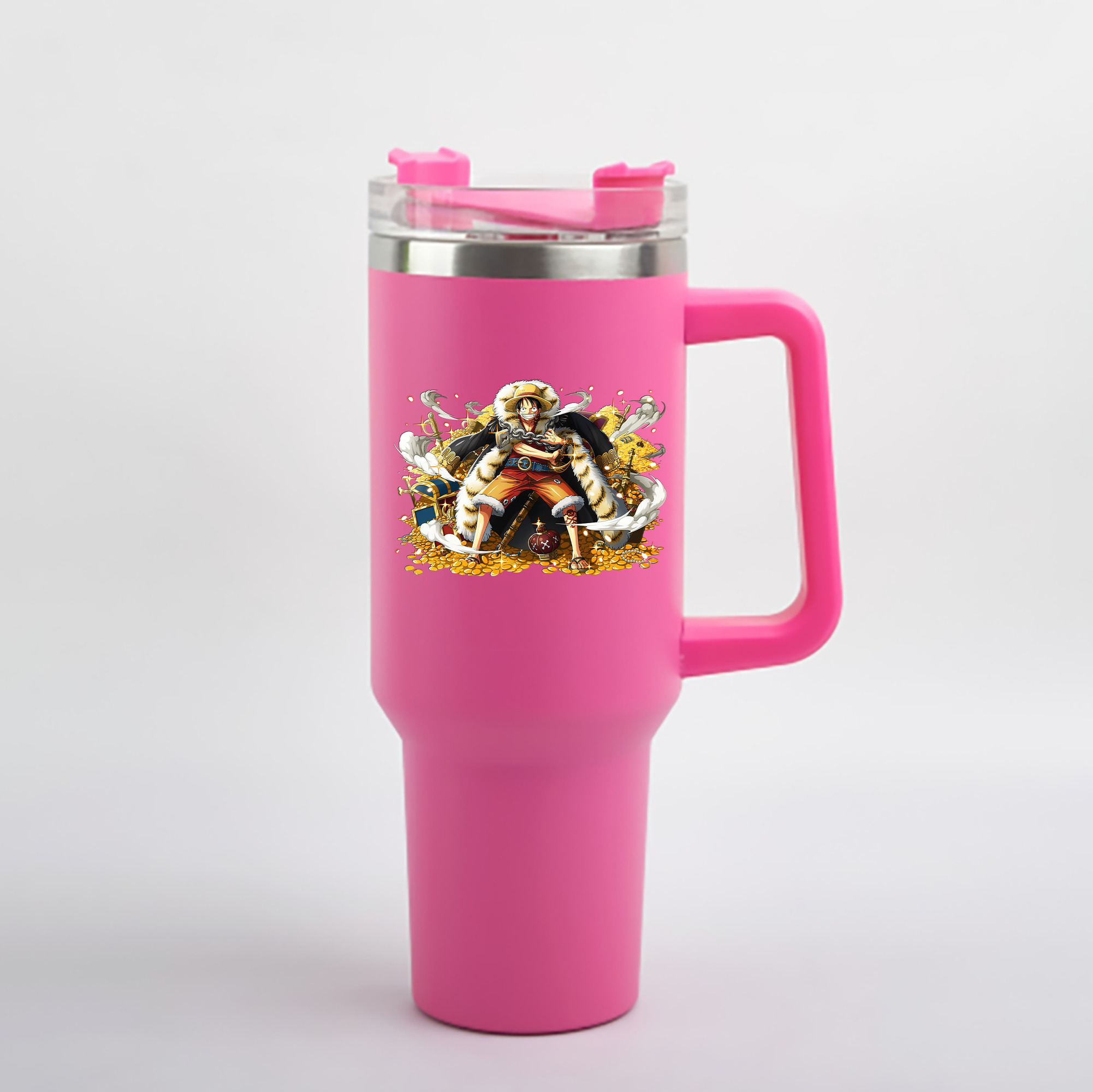 ワンピース モンキー・D・ルフィ ONE PIECE Monkey D. Luffy 1200mL車用タンブラー - クリスタルステッカー（プラスチックストロー付き）